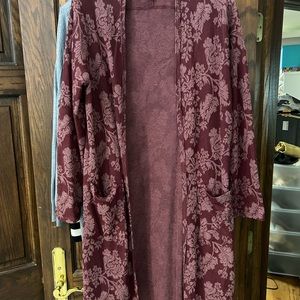 Long  burgundy and mauve cardigan